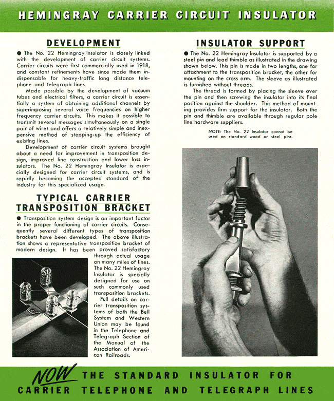 Hemingray Carrier Circuit Insulator pamphlet - Inside