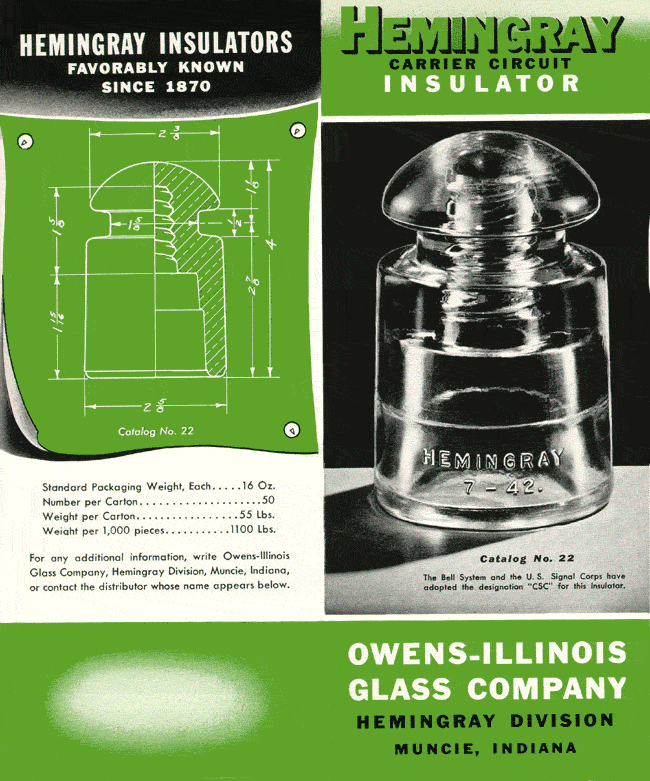Hemingray Carrier Circuit Insulator pamphlet - Front and Rear