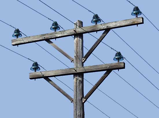 Closeup of a pole in a field