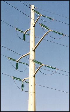 High tension tower with insulators